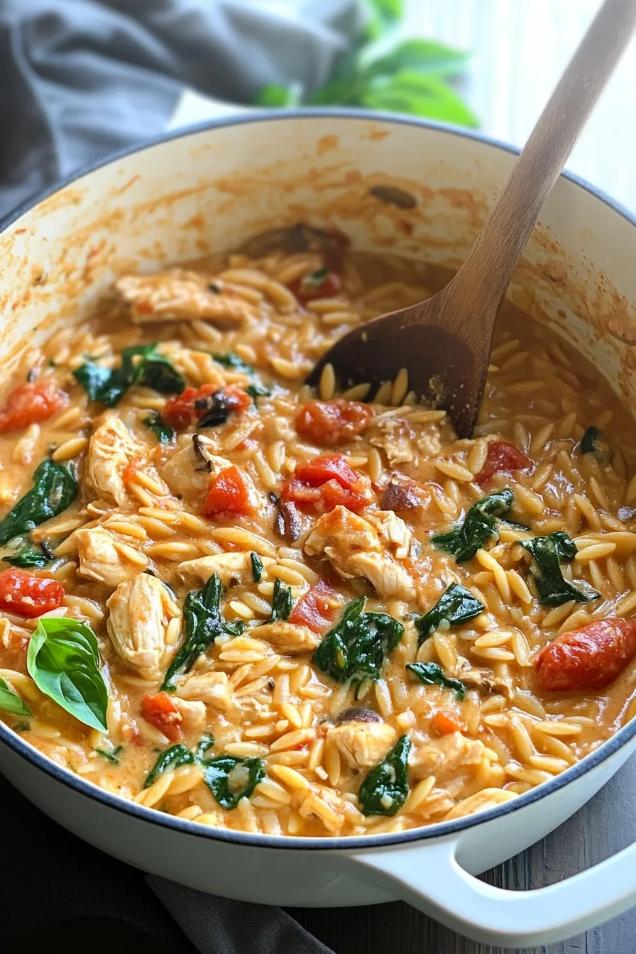 The Best Homemade Creamy Tuscan Chicken Orzo