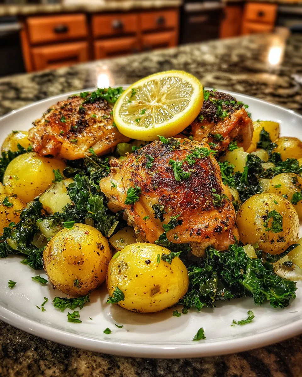 The Best Skillet Lemon Chicken & Potatoes with Kale Recipe