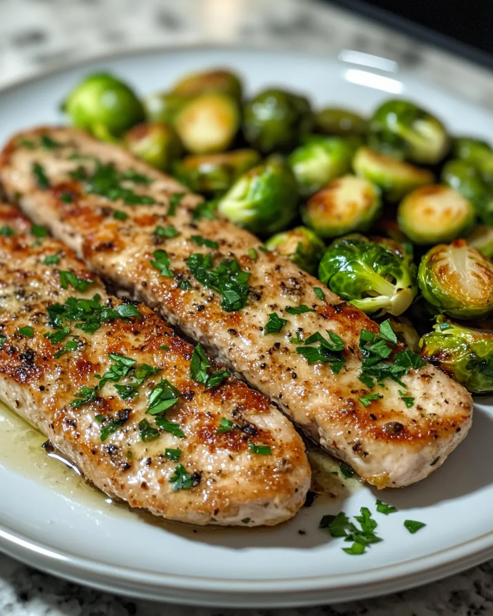 Garlic Parmesan Turkey Cutlets with Brussels Sprouts Recipe