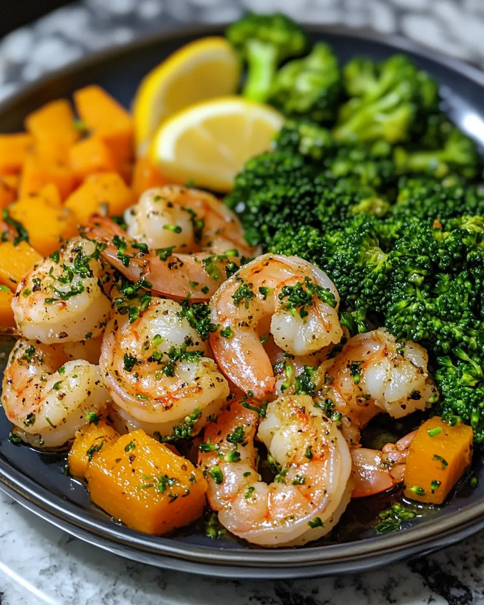 Lemon Garlic Shrimp with Butternut Squash & Broccoli Recipe