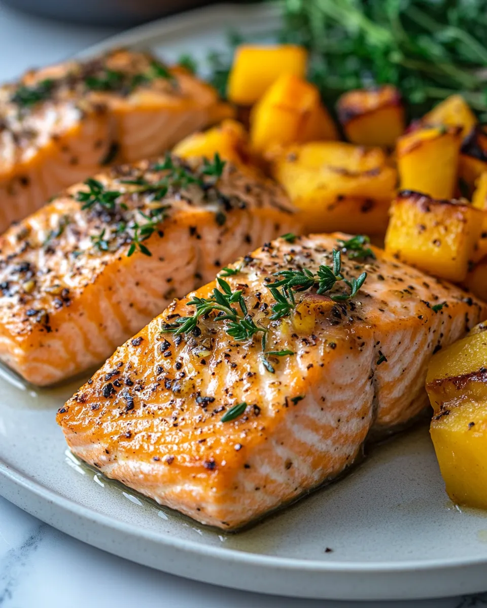 Garlic Herb Salmon with Roasted Squash & Apples Recipe