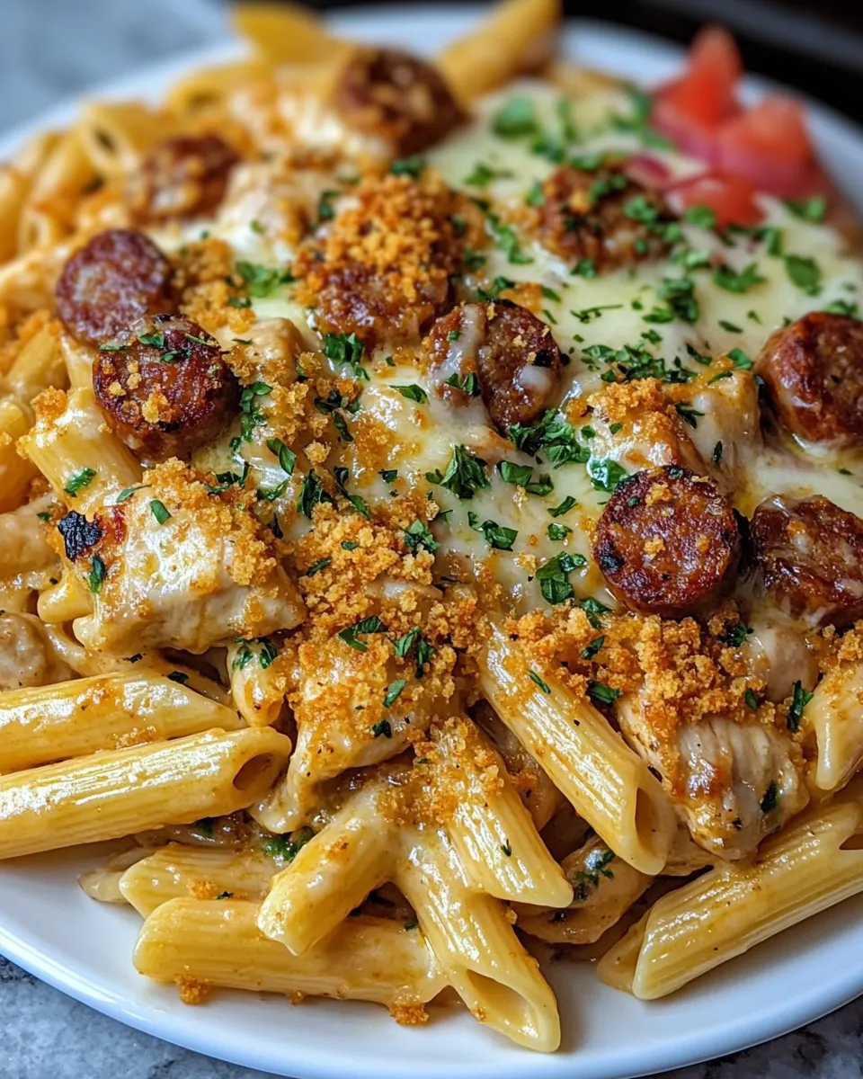 Cowboy Butter Cajun Chicken and Sausage Pasta Bake with Golden Crunch Recipe
