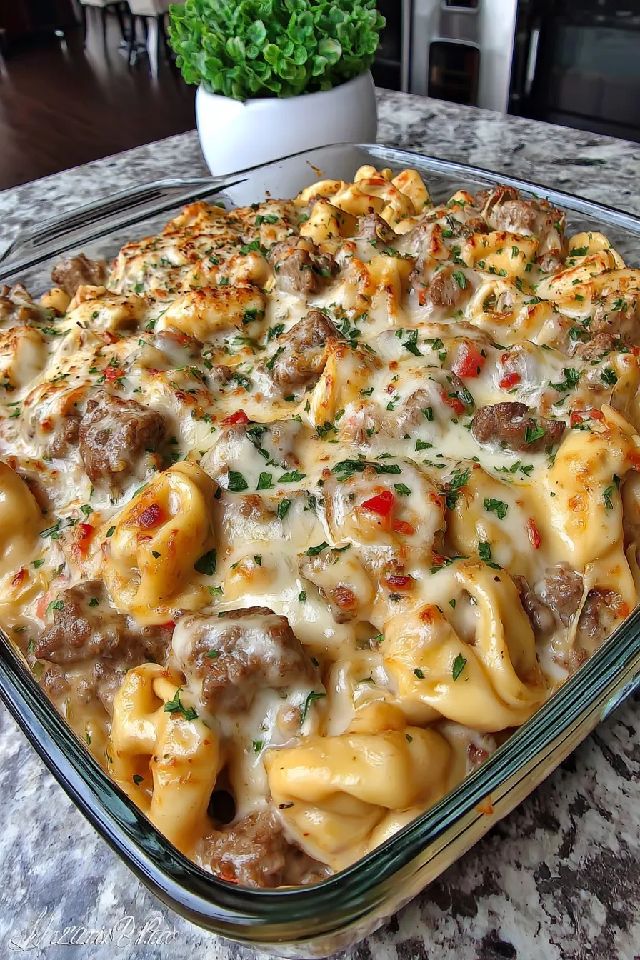 Golden Cheese Steak Tortellini Casserole Recipe