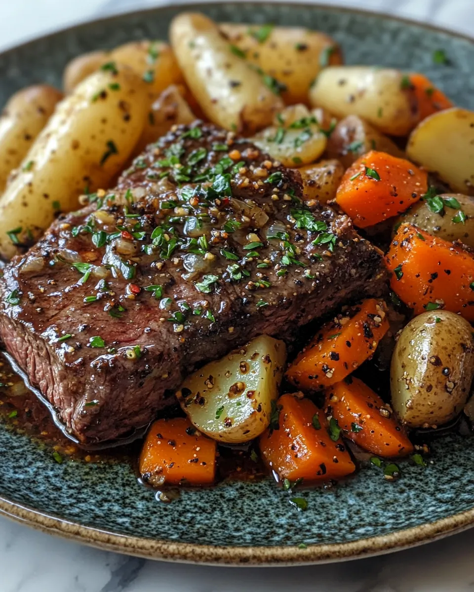 The Best Garlic Herb Beef with Root Vegetables Recipe