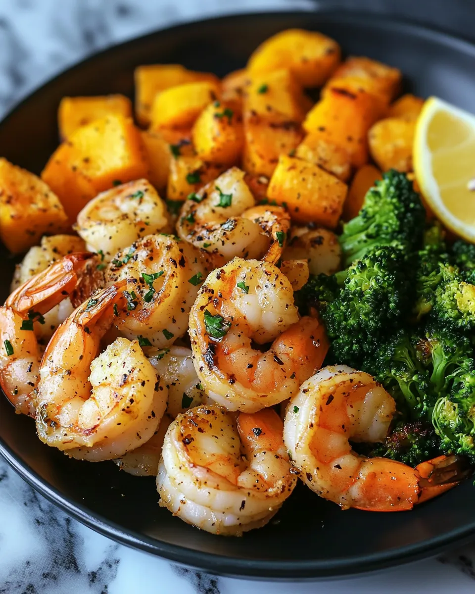 Garlic Butter Shrimp with Roasted Broccoli & Butternut Squash Recipe
