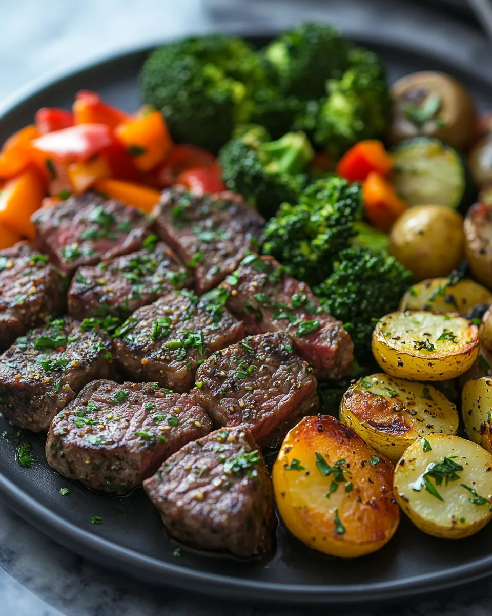 Garlic Butter Steak Bites with Roasted Vegetables Recipe