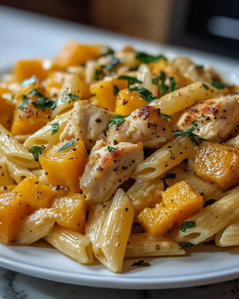 Creamy Garlic Chicken and Butternut Squash Pasta Recipe