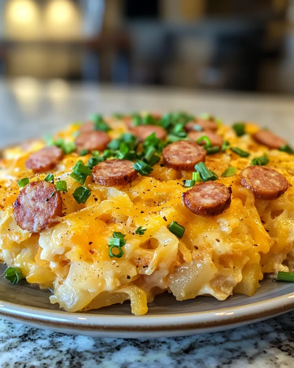 Cheesy Hashbrown Casserole with Smoked Turkey Sausage Recipe