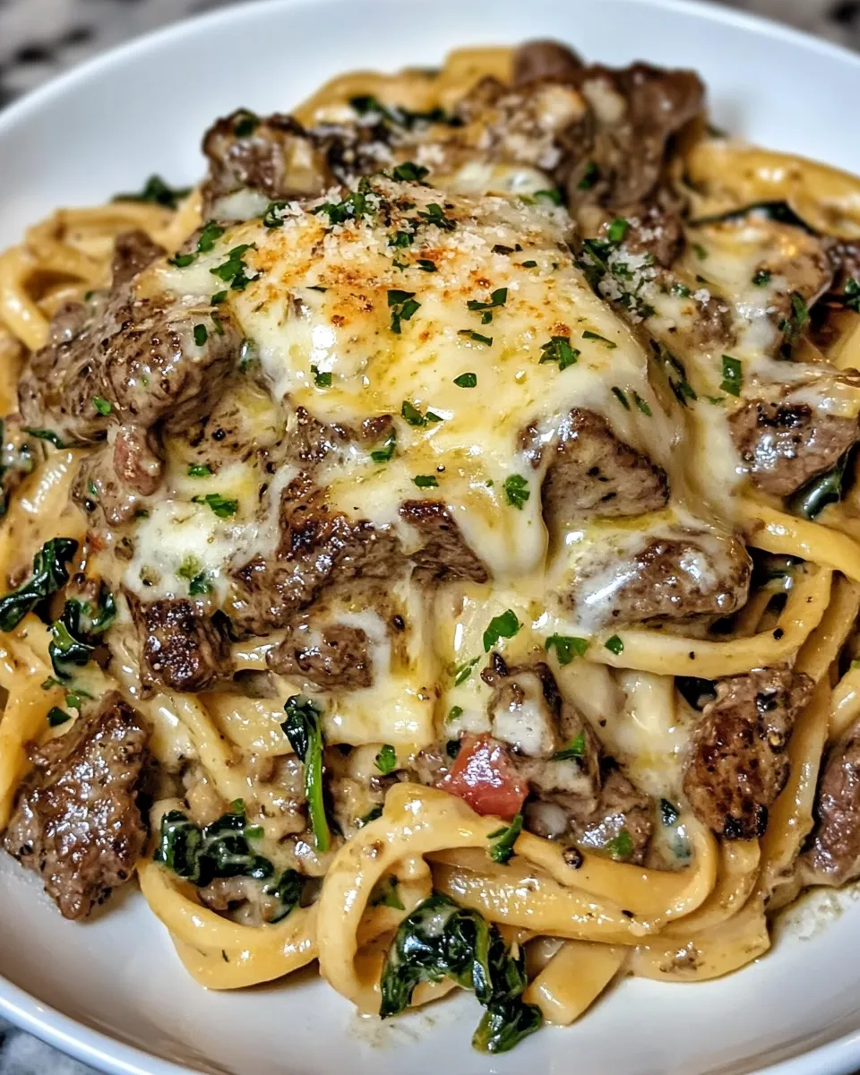 Cowboy Butter Garlic Creamy Steak & Sautéed Swiss Chard Linguine Recipe