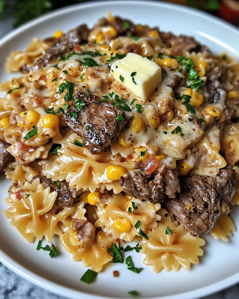 Creamy Parmesan Steak & Sweet Corn Bowtie Recipe