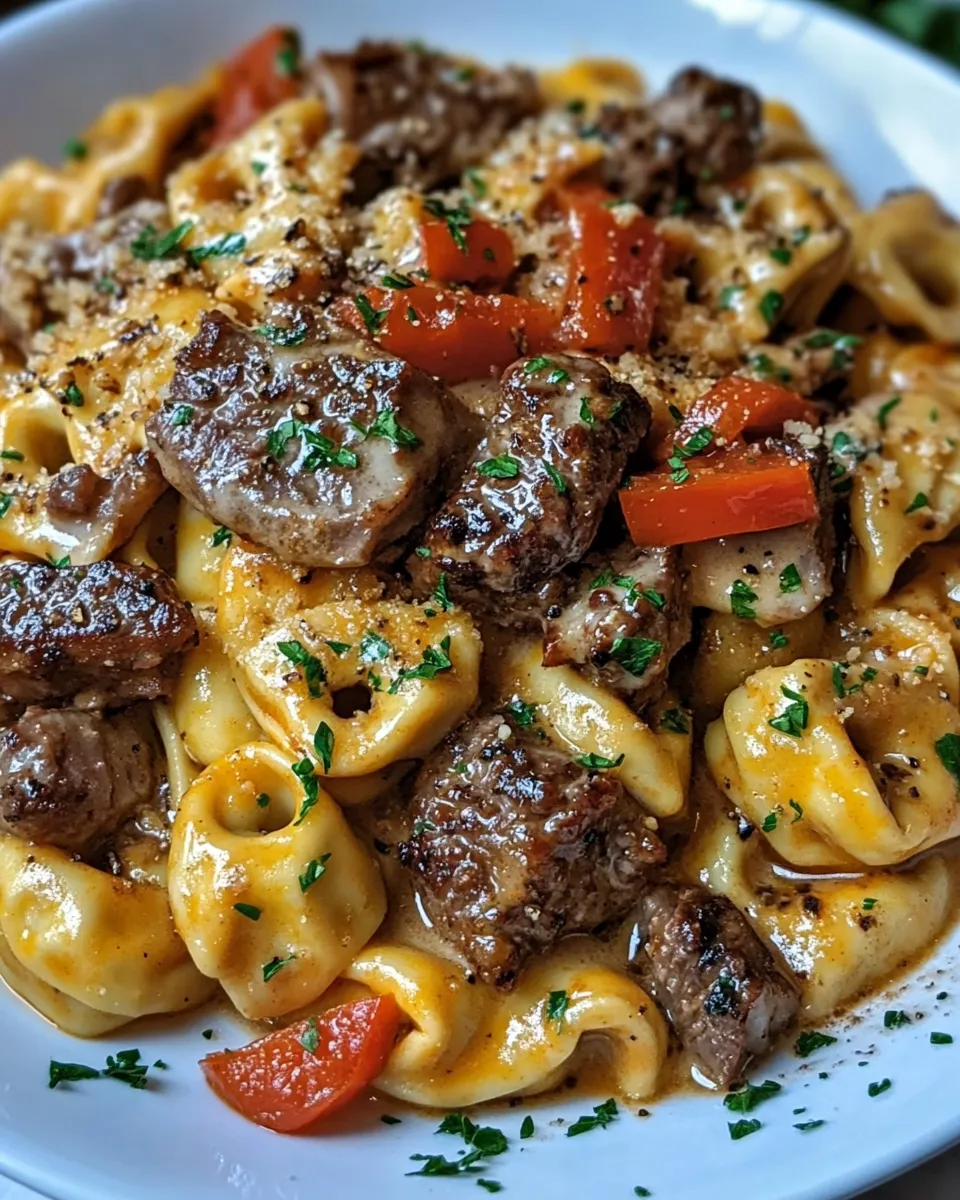 Cowboy Butter Tortellini with Steak & Roasted Red Pepper Recipe