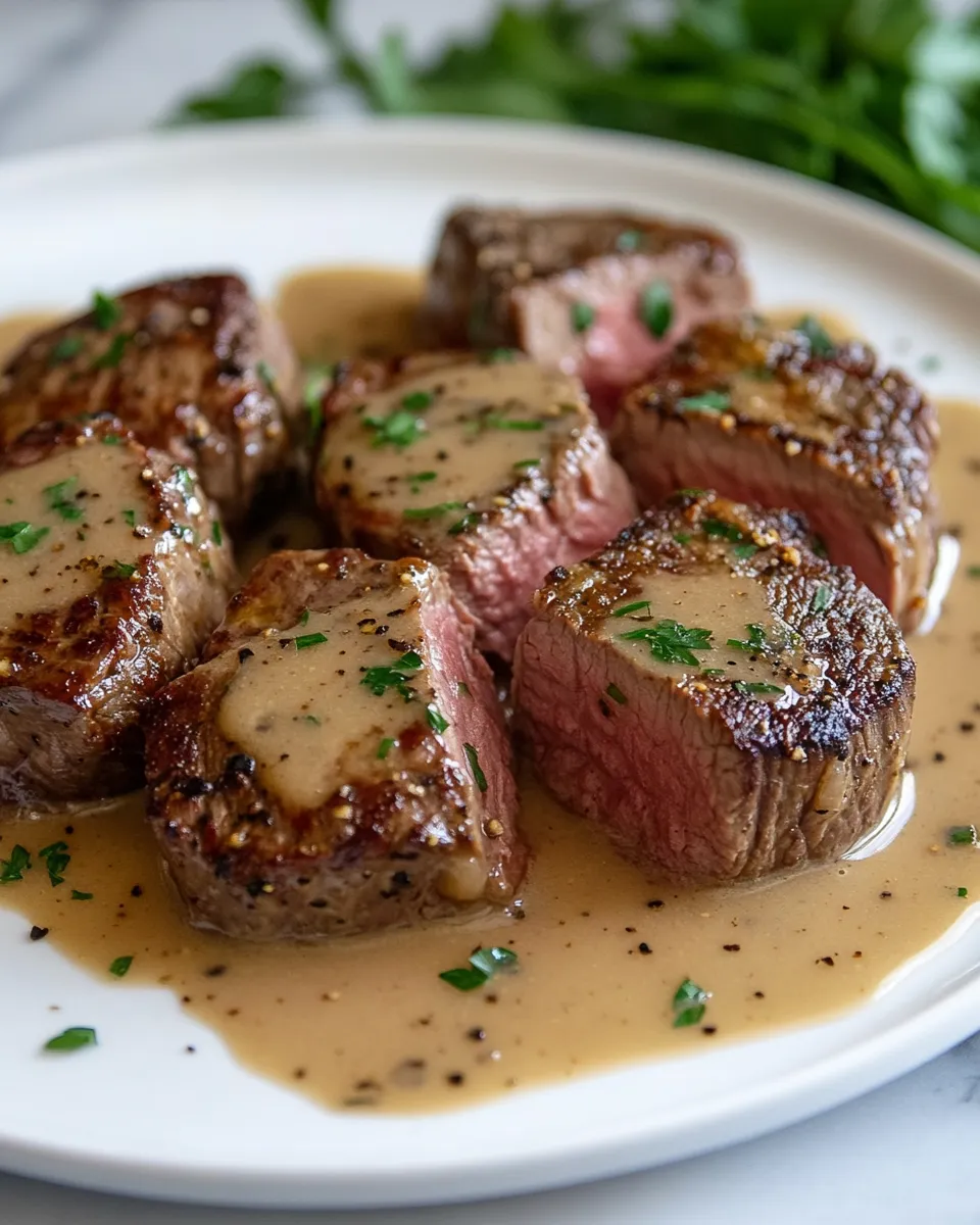 Roasted Beef Medallions with Creamy Onion Gravy Recipe