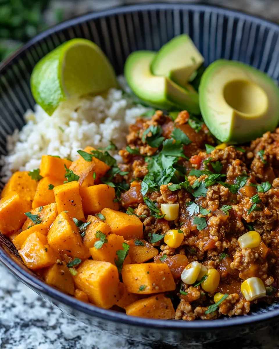 piced Ground Chicken and Sweet Potato Bowls Recipe