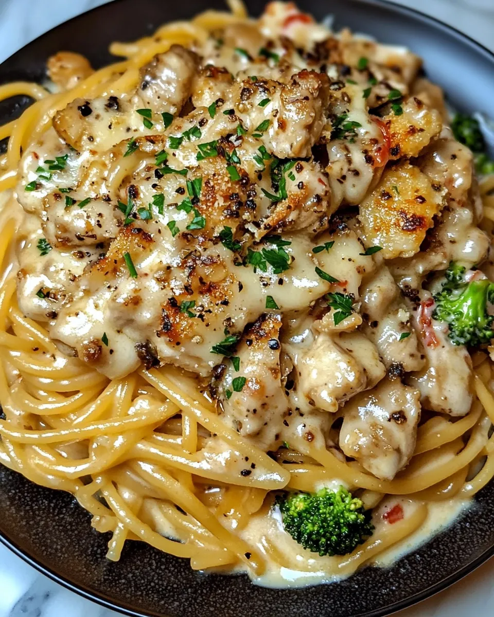 Parmesan Chicken Spaghetti with Roasted Garlic and Broccoli Recipe