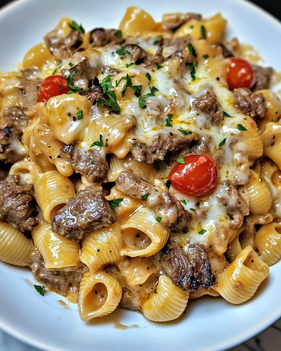 Creamy Steak Shells with Cherry Tomatoes & Herbs