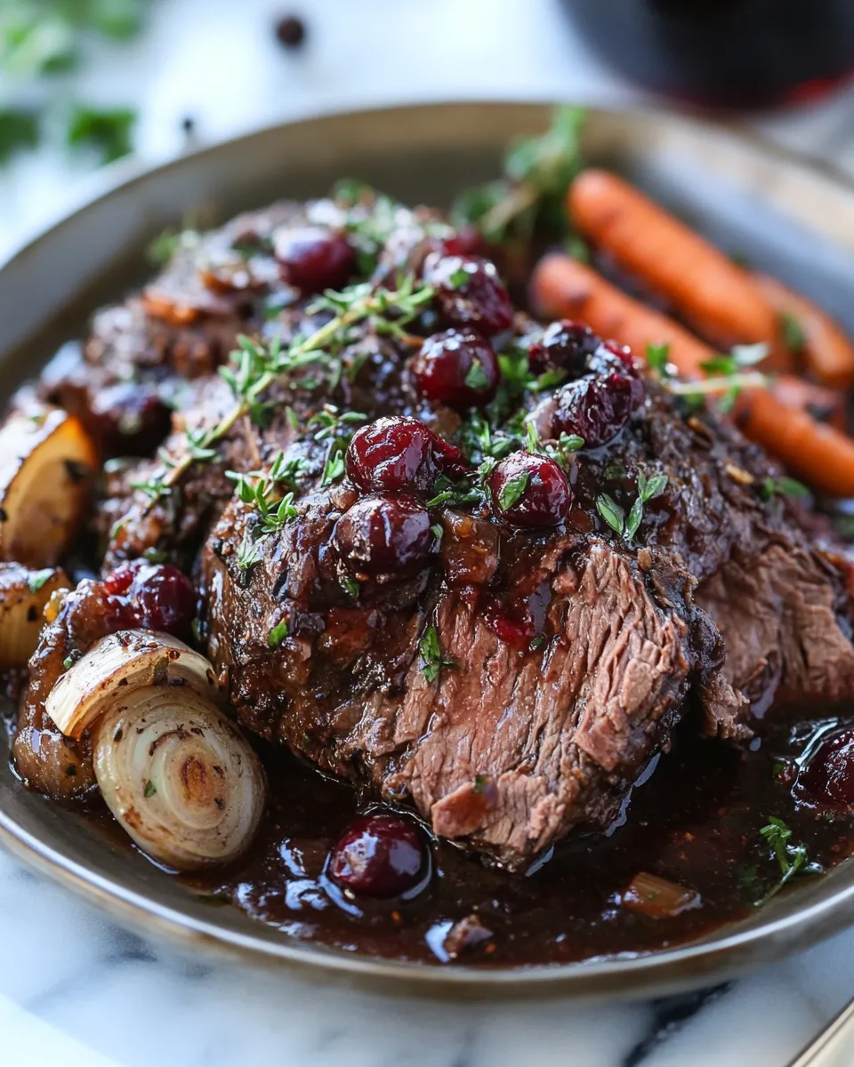 Indulgent Slow-Braised Beef Roast with Cranberry Balsamic Glaze