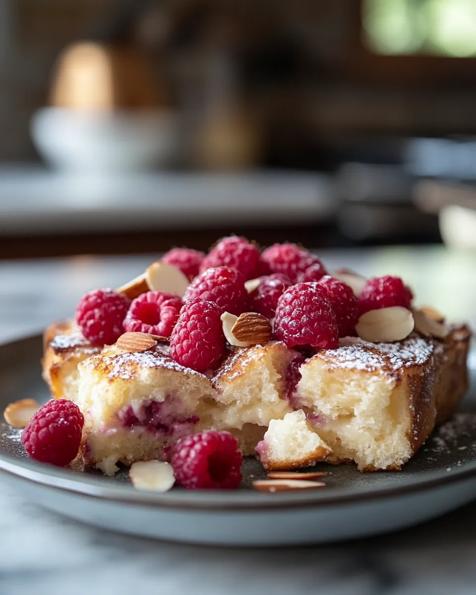 Simple & Irresistible Raspberry Almond French Toast Casserole
