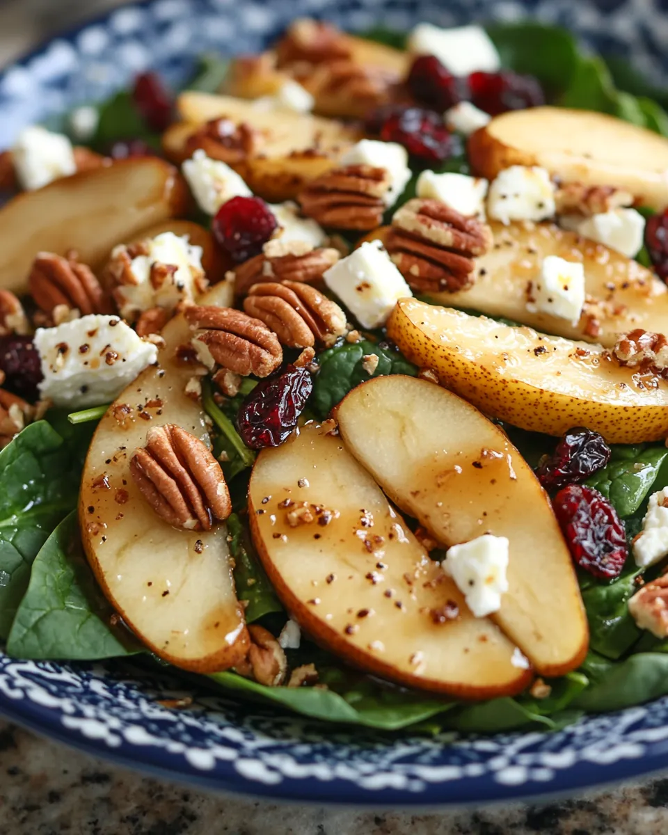 Sweet & Savory Caramelized Pear & Spinach Salad