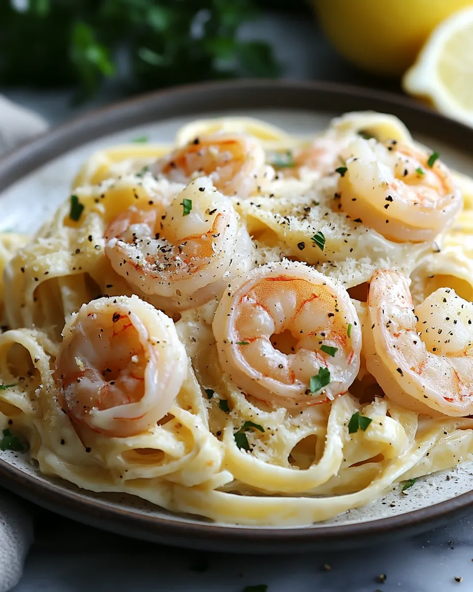 Cheesy Creamy Shrimp Fettuccine Alfredo Skillet