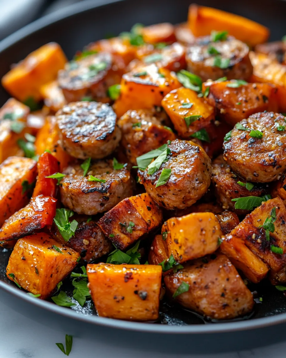 Easy Honey Garlic Sausage Sweet Potato Skillet