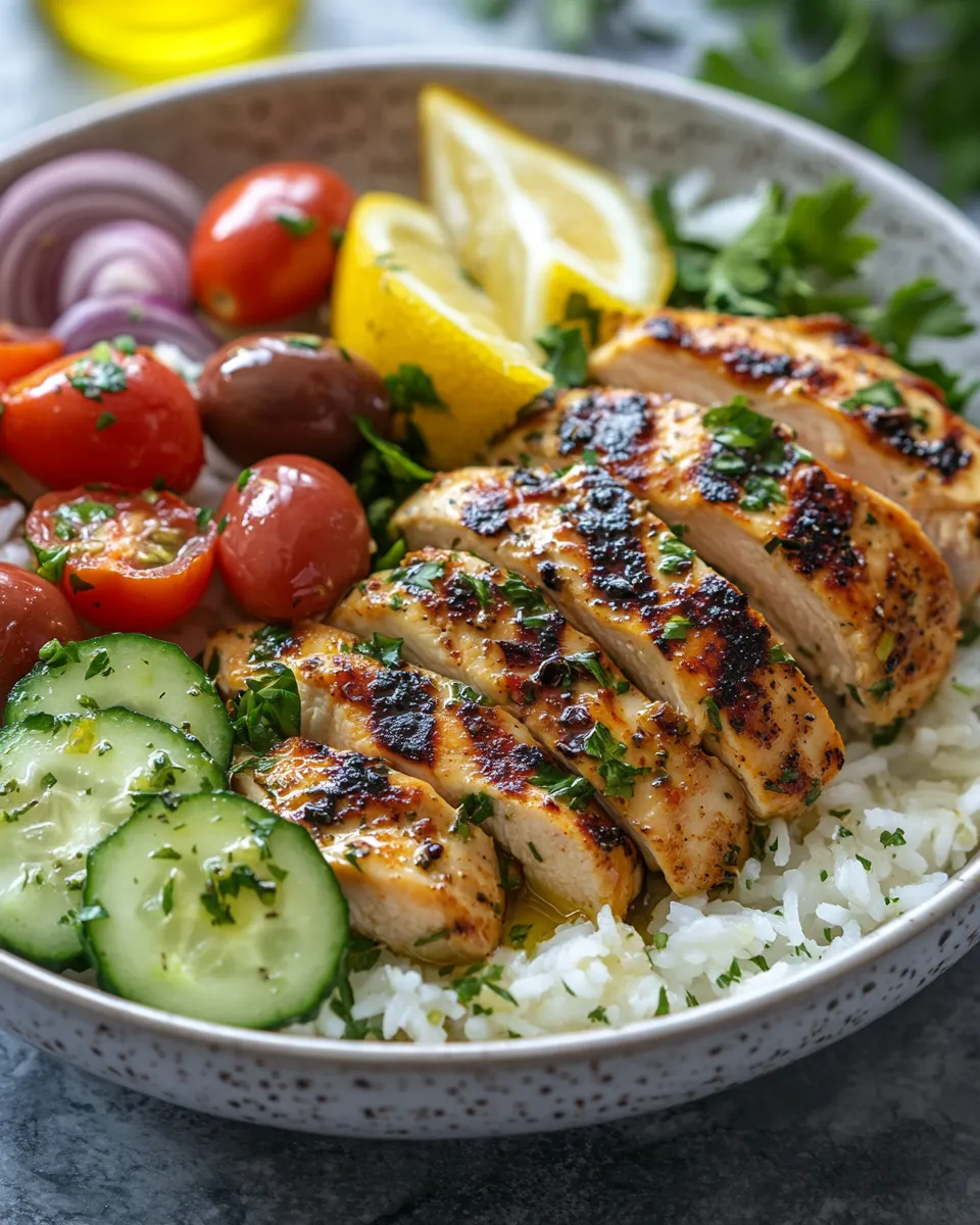 Greek Chicken Bowls with Rice, Veggies & Tzatziki