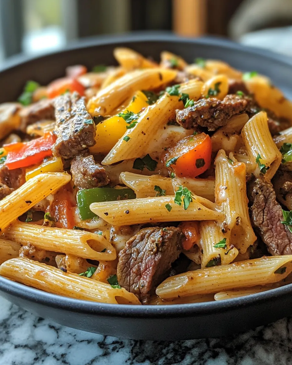 Cheesy Philly Cheese Steak Pasta Loaded With Flavor