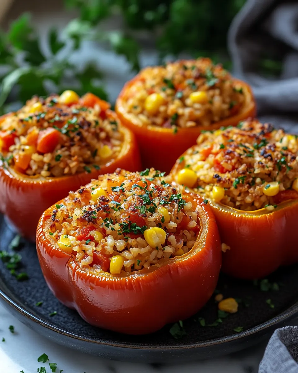 Healthy Stuffed Bell Peppers with Rice & Veggies – A Feel-Good Dinner