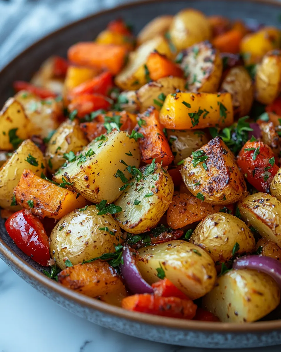 Bold Garlic Herb Roasted Potatoes and Veggies Golden Brown Goodness