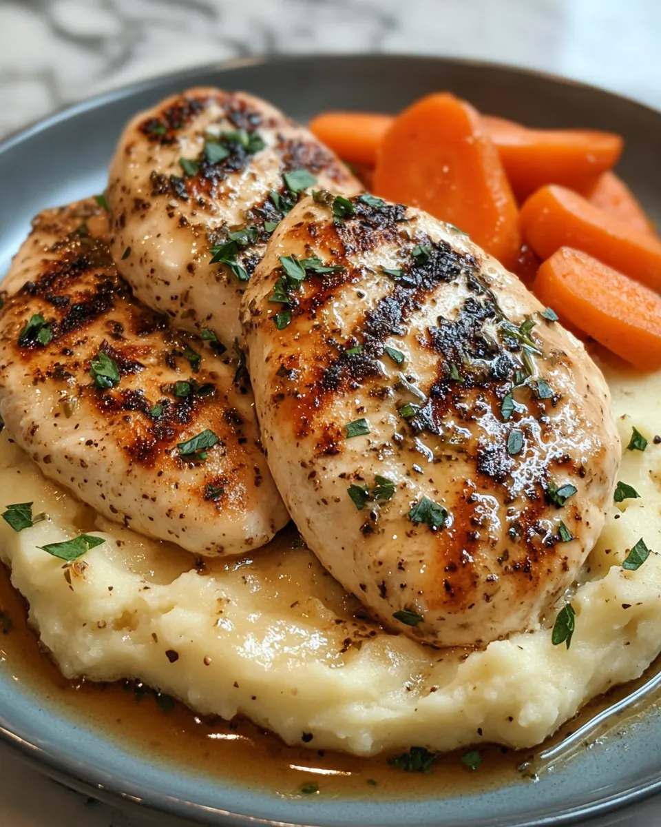Addictive Creamy Herb Chicken with Mashed Potatoes & Glazed Carrots