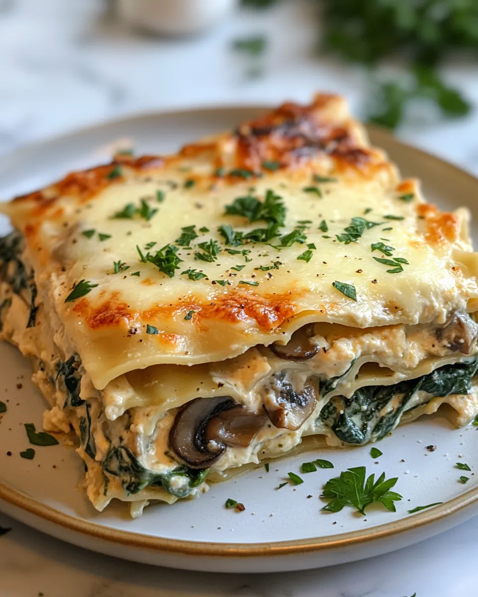 Heavenly Creamy Spinach Mushroom Lasagna