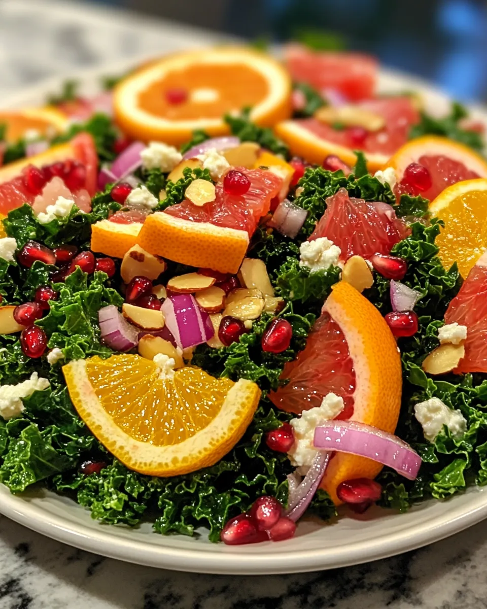 Fresh Citrus Pomegranate Kale Salad with Honey Lemon Vinaigrette Sweet