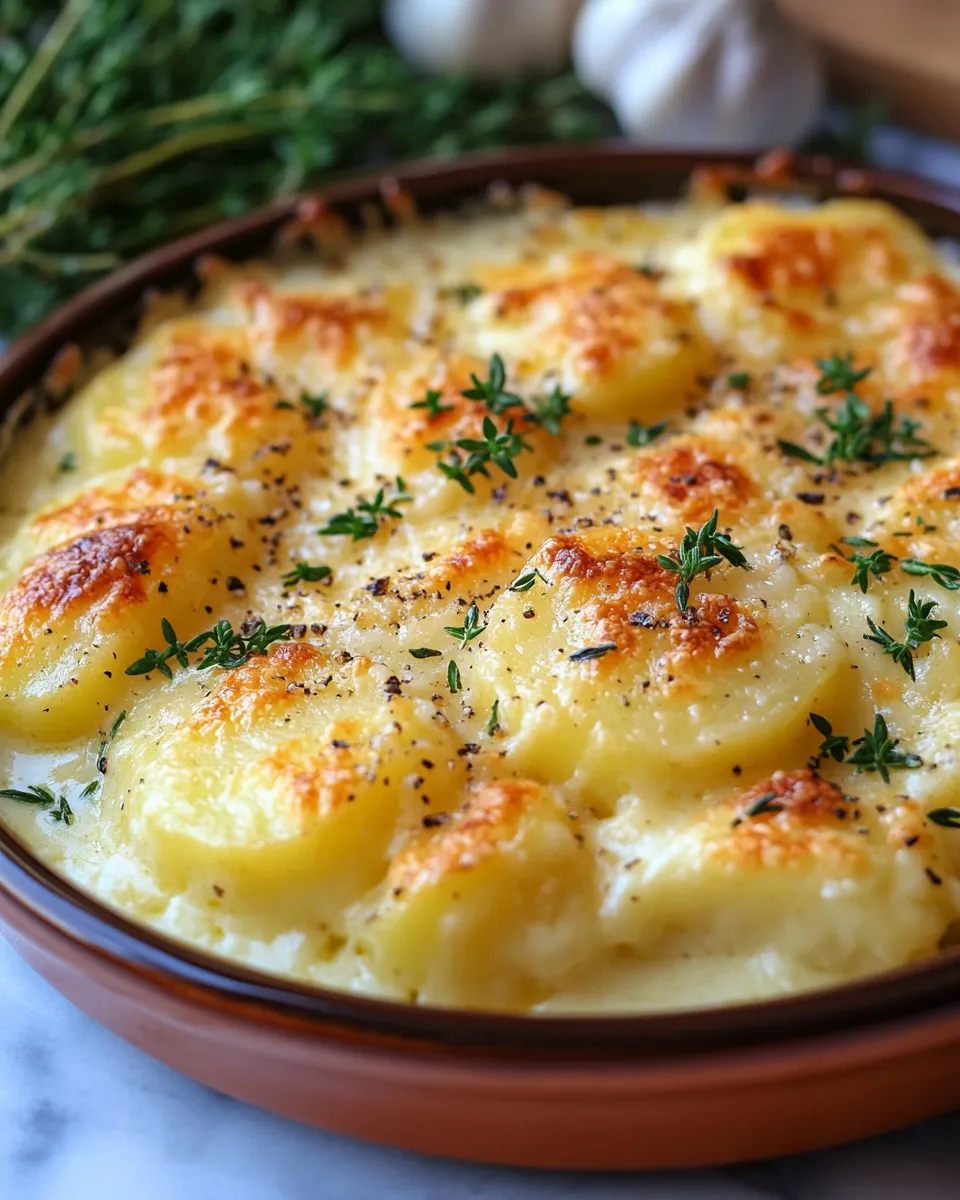 Irresistible Roasted Garlic Potatoes au Gratin