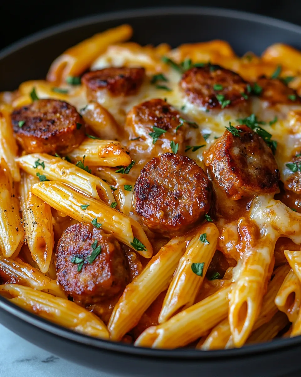 One Skillet Spicy Honey BBQ Sausage Pasta Flavor Packed Dinner