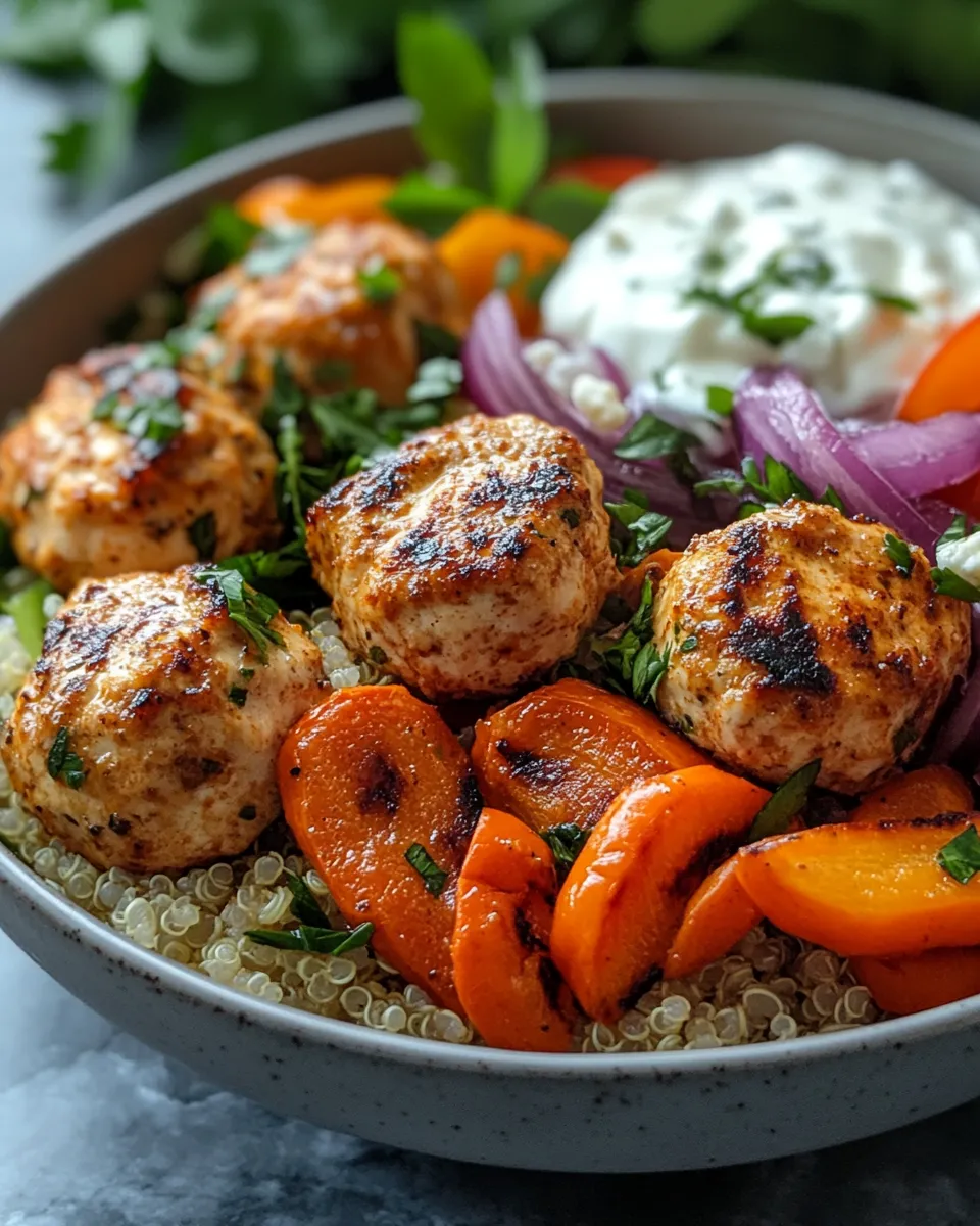 Healthy Mediterranean Chicken Meatball Bowls