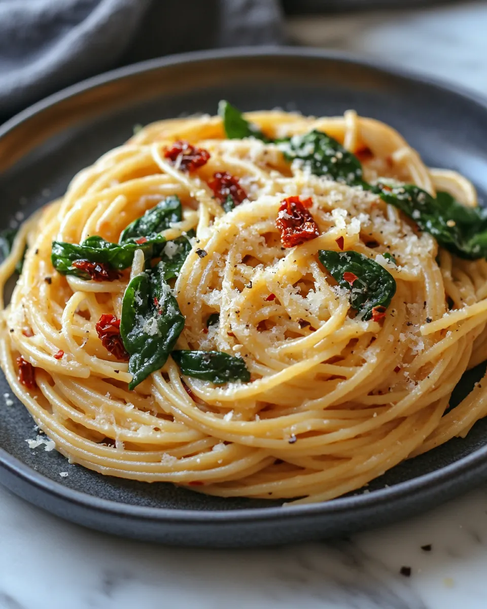 Delicious Spaghetti & Spinach with Sun-Dried Tomato Cream Sauce