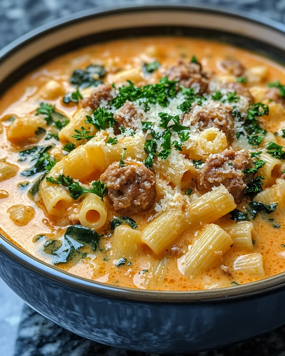 Mouthwatering Creamy Parmesan Italian Sausage Ditalini Soup