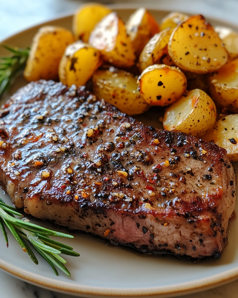 Garlic Butter Ribeye Steak with Crispy Roasted Potatoes