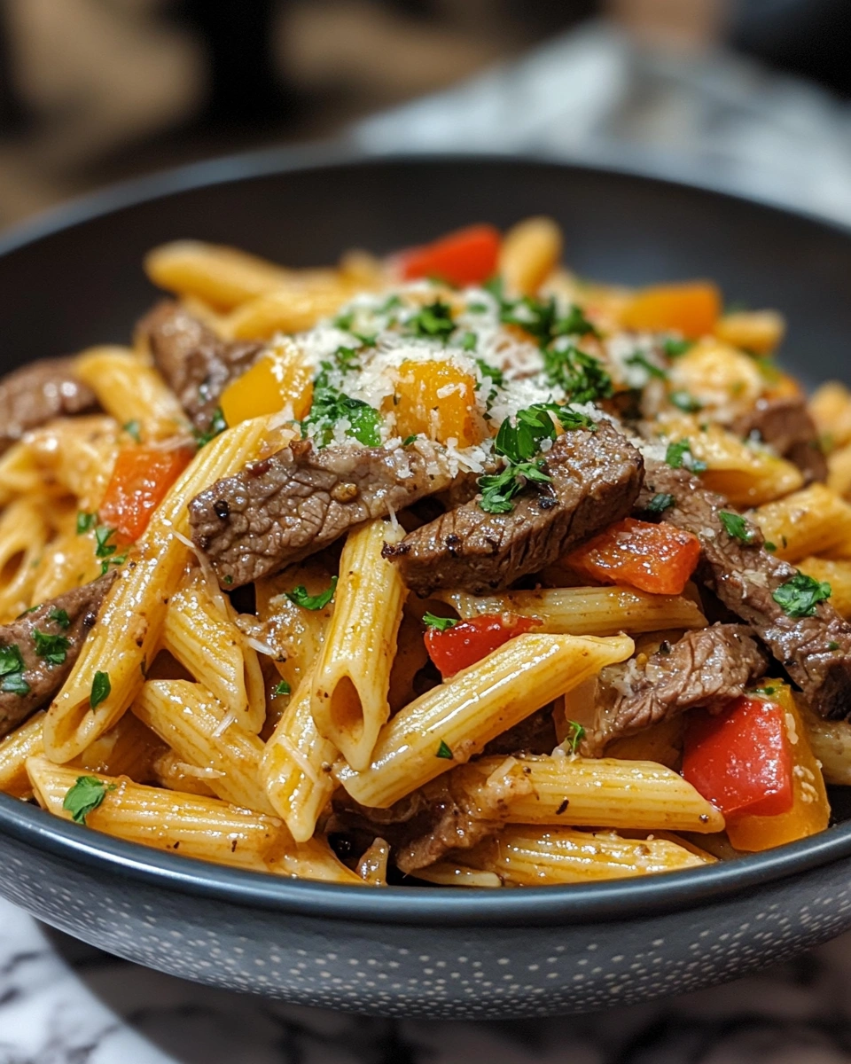 Creamy Steak Penne with Bell Peppers and Parmesan Cheese – The Perfect Father’s Day Dinner
